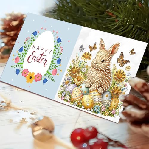 DIY Diamond Greeting Cards Set, 5D DIY Diamond Art Painting Festival Style Greeting Card, DIY Christmas Card Making Kits for Family Friends Handmade Gift-#23-Bunny Easter Eggs - Image 6