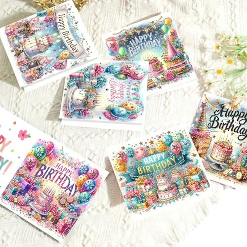 6PCS Diamond Art Painting Greeting Cards Kit, Birthday Themed DIY Card Making Set with Crystals and Envelopes, Creative Craft for Adults, Fun Party Activity and Personalized Gift - Image 5