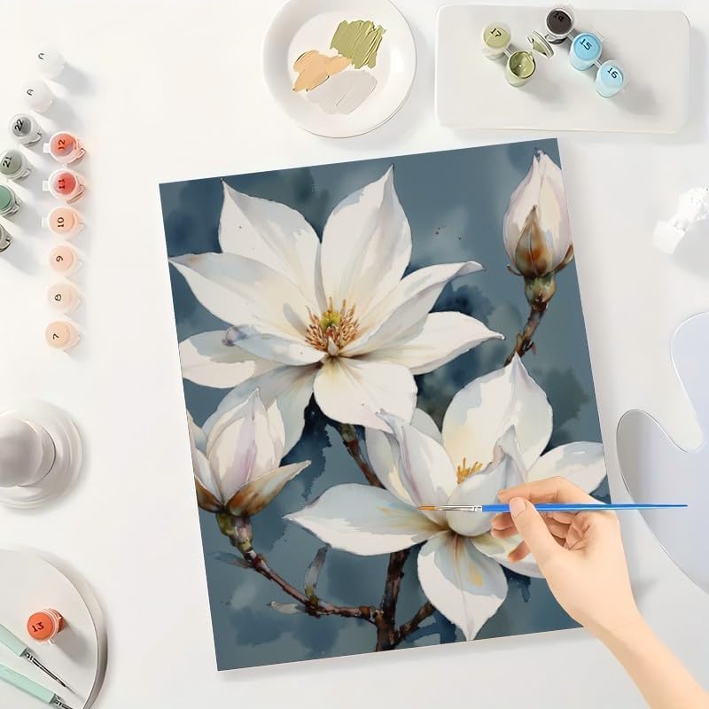 TAOPAOLAB Botanical Art Paint by Numbers Kit for Adults - DIY White Magnolia Flowers on Branch Painting on Canvas 16x20 Inches, Acrylic Paint Set, Suitable for Beginners,Art for Home Decoration/Gifts - Image 3