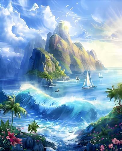 Landscape Paint by Numbers Kit for Adults Sea Paint by Numbers, DIY Acrylic Watercolor Oil Painting Kits for Adults Beginners with Brushes, Hobbies for Women for Home Wall Decor, Gifts 40x54 in U-35 by Unknown