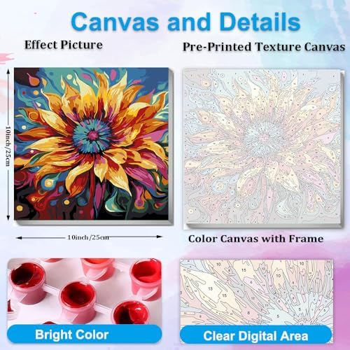 Artunion Framed Paint by Numbers Kit for Adults Beginners & Kids Ages 8-12,Blossom Flower Paint by Number with Frame, Floral Paint by Numbers Kit on Canvas 10 * 10 Inch Without Easel - Image 3