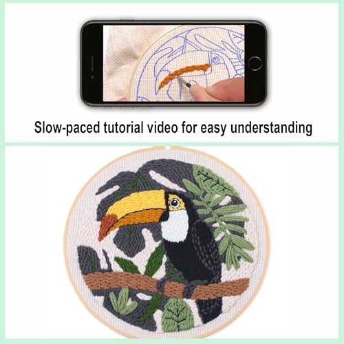 Myfelicity Punch Needle Embroidery Kit, Beginner Craft Set with Animal Pattern Design, 7.9 Inch Hoop (Toucan) - Image 2
