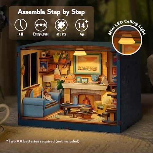 DIY Miniature House Kits-Living Room, 3D Wooden Puzzles with LED Light Tiny House Mini House Building Kit for Adults, Wooden Adults Crafts Home Decor Gifts for Parents Friends - Image 3