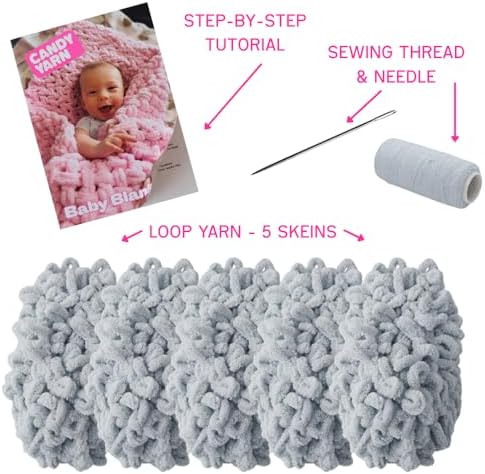 Beginner Craft Kit – Easy Loop Yarn Baby Blanket Kit for Adults & Kids, DIY Arm Knitting Kit with Soft Chenille Yarn, Perfect Handmade Gift (Gray) - Image 2
