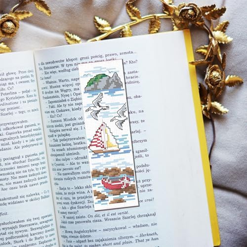 FREEBLOSS 6 Set Cross Stitch Bookmark Kit Stamped Cross Stitch Kit Ocean View Theme Embroidery Set with Instruction for Adults 8''*2.4'' - Image 5
