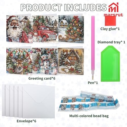 6pcs Diamond Painting Christmas Cards, Art Greeting Envelopes Kit, 5D DIY Rhinestone Painting Postcards with Snowman & Santa Claus, Arts Crafts Thank You Card Set for Birthday, Xmas Holiday Gifts - Image 2