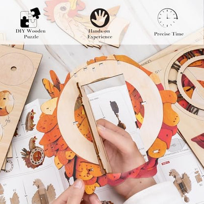 3D Puzzles for Adults Wooden Rooster Puzzle Clock Adult Crafts - Image 5