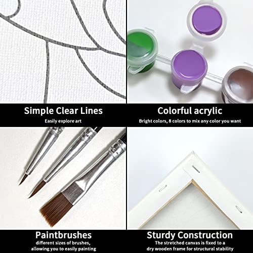 VOCHIC 4 Pack Canvas Painting Kit Pre Drawn Canvas for Painting for Adults Party Kits Paint and Sip Party Supplies 8x10 in 8 Acrylic Colors,3 Brush,1 Pallet Chic Girl Art Set - Image 4