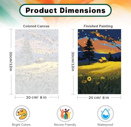 Framed Paint by Numbers Kit for Adults Beginner, Starry Night Easy Adult Paint by Number Kits on Canvas, DIY Acrylic Watercolor Landscape Oil Paint by Number for Adults for Home Decor Gift 8x12 Inch - Image 3