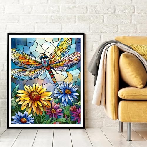 Natuyalo Paint by Numbers Kit for Adults Beginners, 16" Wx20 L Canvas Pictures Painting Acrylic Paintwork with 3 Pcs Paintbrushes, Dragonfly and Flowers - Image 3