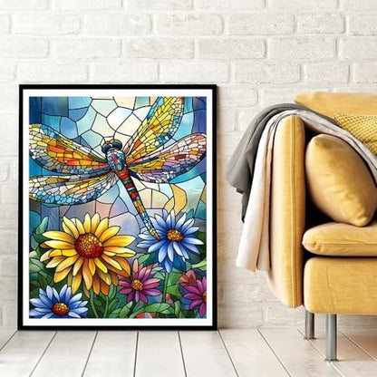 Natuyalo Paint by Numbers Kit for Adults Beginners, 16" Wx20 L Canvas Pictures Painting Acrylic Paintwork with 3 Pcs Paintbrushes, Dragonfly and Flowers - Image 3