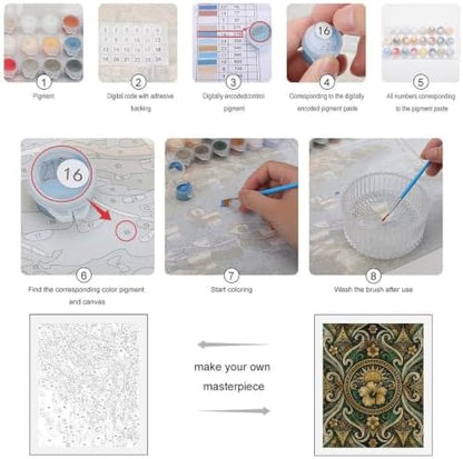 Bozfoxa Paint by Numbers Kit for Adults Beginner Green Ornate Flower - Image 3