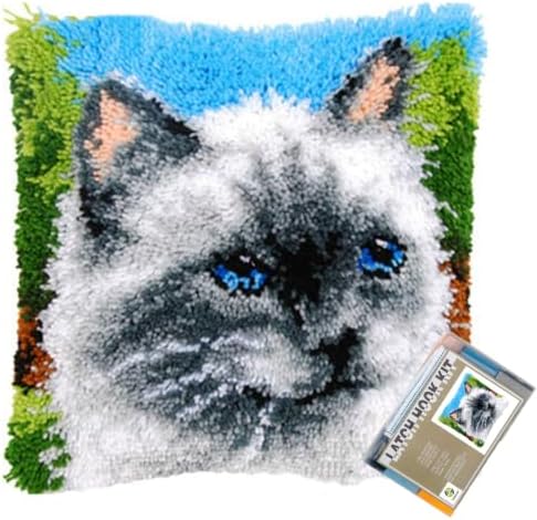 Ragdoll Cat Latch Hook Kits for Adults Beginners, Pre-Printed 17“ X 17" by EMISTEM