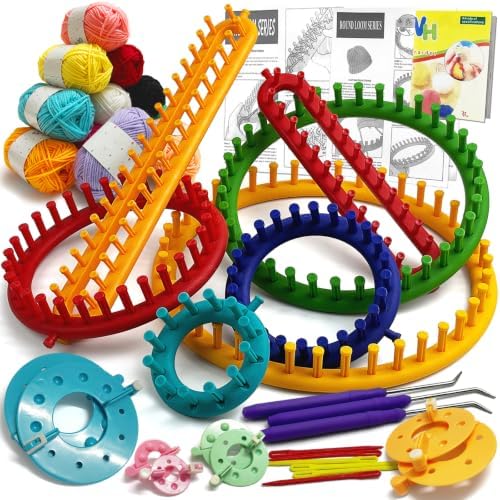 UCDRMA Premium Loom Knitting Kit 35PCS Beginners Long + Round Knitting Loom Kit with Yarn, Instructions & Pom Pom Maker, Quick Yarn Loom Set Scarf/Socks/Hat Loom Crochet Kit for Family by UCDRMA