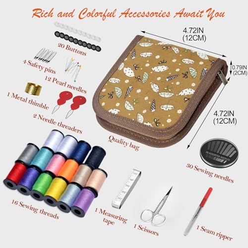 Sewing Kit Gifts for Grandma, Mom, Friend, Traveler, Adults, Beginner, Emergency,Sewing Supplies Accessories with Scissors,Sewing Needles Thimble, Thread etc(Wildflower Umbrella Orange, S) - Image 3