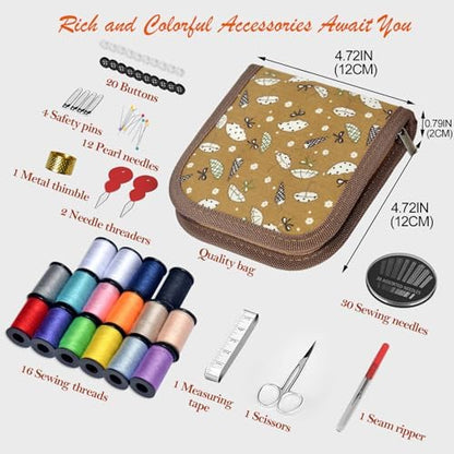 Sewing Kit Gifts for Grandma, Mom, Friend, Traveler, Adults, Beginner, Emergency,Sewing Supplies Accessories with Scissors,Sewing Needles Thimble, Thread etc(Wildflower Umbrella Orange, S) - Image 3