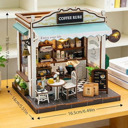 Book Nook Kit, 3D Wooden Puzzles Coffee Miniature House Dollhouse - Image 2