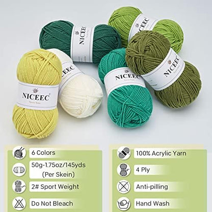 NICEEC 300g Soft Assorted Colors Yarn 100% Acrylic 870yds -Green Series - Image 4