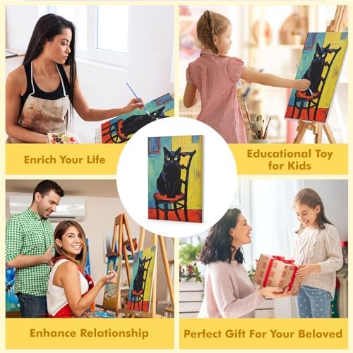 Bowetile Framed Paint by Numbers Kit for Adults Beginner, Black Cat Adults' Paint-by-Number Kits on Canvas, Easy Acrylic Number Painting Kits Home Wall Decor Birthday Gifts, 8x12 in - Image 5