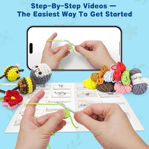 WaldyWop Crochet Kit for Beginners: 3 Animal Bookmarks Craft Kit,Women Gift - Image 3