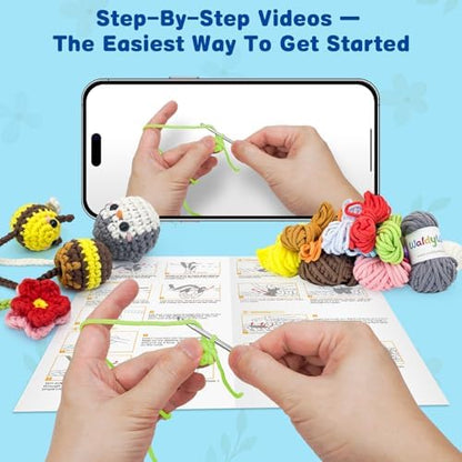 WaldyWop Crochet Kit for Beginners: 3 Animal Bookmarks Craft Kit,Women Gift - Image 3