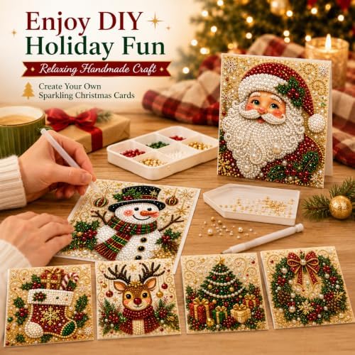6Pcs Christmas Cookies DIY Pearl Diamond Art Greeting Cards Kits - Image 6