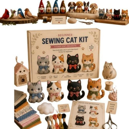 Sewing Kit for Beginners, DIY Felt Sewing Craft Kit with Pre-Cut Fabric & Instructions, Handmade Plush Animal Craft Set for Adults & Teens (Bird) (cat) by Unknown