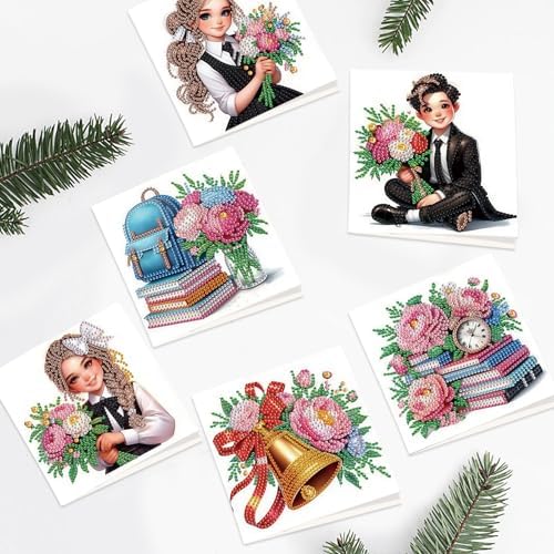 MVVMTOP 6pcs Diamond Art Painting Greeting Card, DIY Flower Diamond Art Greeting Card for Blessing and Wishe Special Shaped Diamond Arts Crafts for Birthday Thanksgiving Day - Image 5