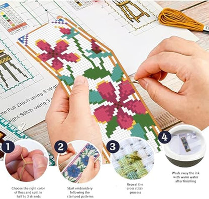 ORIGACH 6 Set Wildflower Floral Cross Stitch Bookmark Kit for Beginner - Image 4