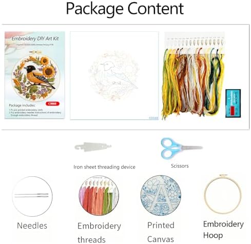 Zhenqing Bird Embroidery Kit for Beginners, Songbird & Floral Needlework Craft with Pre-Printed Cotton Fabric, Hoop, Threads & Tools, Garden Decor (C0068) - Image 3