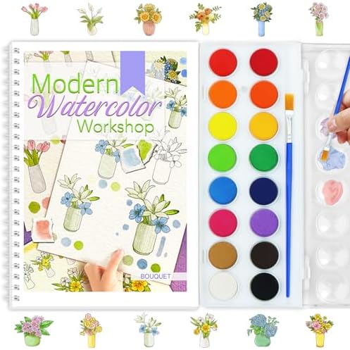 Beginners Watercolor Workbook for Adults, Step-by-Step Coloring Book Set by apolyone