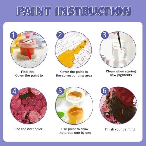 Framed Paint by Numbers Kit for Adults Beginner & Kids Ages 8-12, Girl Flowers Paint by Numbers with frame, without Easel, DIY Acrylic Number Painting for Adults for Home Decor Gift 8 x 12 Inch - Image 5