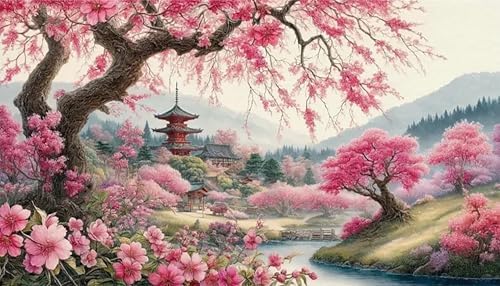 Large Diamond Art Kits for Adults,Cherry Blossoms Diamond Art Painting Kits by croshom