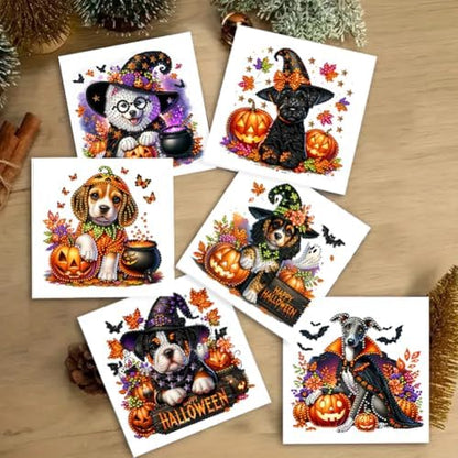 jinglinhh 6pcs Halloween Cloak Dog Pumpkin Diamond Art Painting Greeting Cards with Envelopes, DIY Card Making Kits for Adults, Diamond Art Postcards Christmas Cards Craft Gifts - Image 7