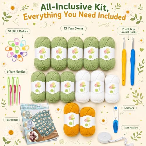 Coopay Crochet Kit for Beginners Adults, Large Granny Square Blanket Kit - Image 6