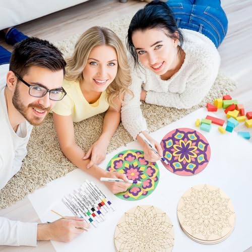 Vercraft 22 Pcs Wooden Mandala Painting Set 10 Cutouts 12 Markers, Stylish - Image 5