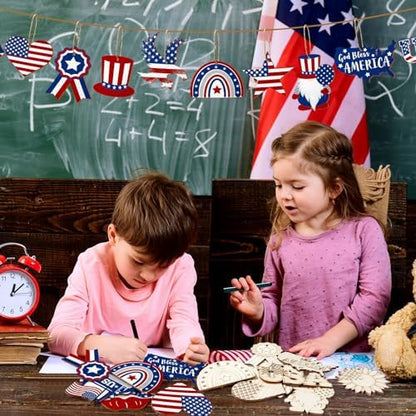 JellyArch 36 Pcs 4th of July Crafts Patriotic Wood Cutouts for Kids, 250th Anniversary Independence Day Blank Unfinished Wooden Shapes Slices Memorial DIY Hanging Ornaments for School Home Party - Image 2