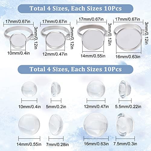 SUNNYCLUE 40Sets 80Pcs Cabochon Ring Blanks Glass Cabochons Ring Base Stainless Steel Rings Bezel Flat Round Tray Adjustable Finger Rings Findings for Women DIY Silver Color Ring Making Kits Supplies - Image 2