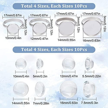 SUNNYCLUE 40Sets 80Pcs Cabochon Ring Blanks Glass Cabochons Ring Base Stainless Steel Rings Bezel Flat Round Tray Adjustable Finger Rings Findings for Women DIY Silver Color Ring Making Kits Supplies - Image 2