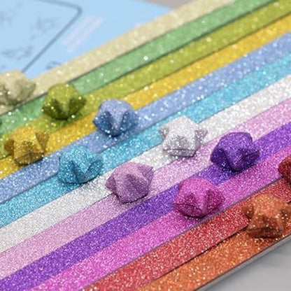 Hvogvok Origami Stars, Glitter Origami, Stars Colorful Origami Strips, DIY Handmade Craft Paper (520 Sheets 7 Colors Glitter Origami Stars) - Image 3