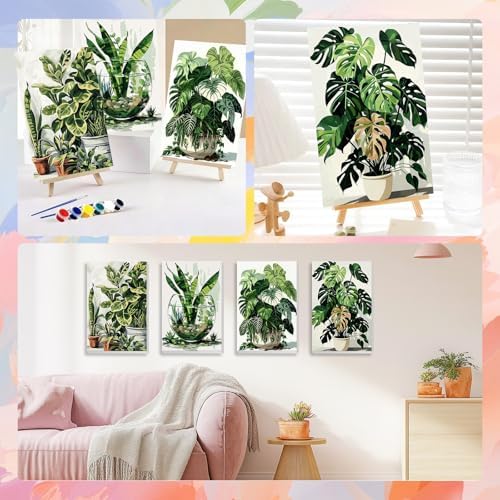 HEIBAGO 4 Pack Framed Paint by Numbers Kit for Adults Beginner, Adult Paint by Number Kits Plant, DIY Paint by Numbers for Adults,Small Easy Acrylic Oil Painting for Wall Decor 8x12 Inch - Image 4