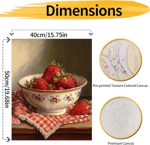 pchmcu DIY Strawberry Paint by Numbers Kits for Adults,Vintage Paint by Number for Adults Beginner, Paint by Numbers Kits on Canvas Without Frame for Home Wall Decor 16x20inch - Image 4
