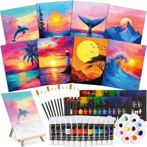 Cholemy 36 Pcs Paint and Sip Kit Gift for Adults 8''x10'',Sunset Style by Cholemy