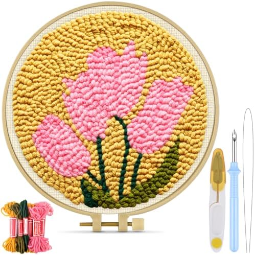 TINDTOP Punch Needle Embroidery Kits, Tulip Punch Needle Kits for Adults Beginner, Tool with Punch Needle Fabric, Hoops, Yarns and Sewing Needles by TINDTOP