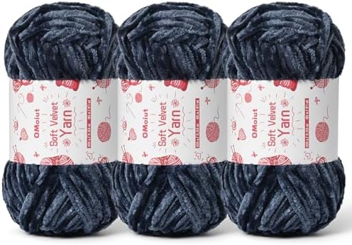 3x100g Fluffy Velvet Chenille Yarn for Crocheting and Knitting, 3x87.4yd Baby Yarn for Crocheting Soft, Crochet Chunky Yarns Amigurumi Yarns (3 Navy Blue) by OMoiut