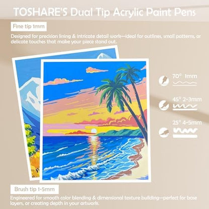 12 Colors Precision Dual Tip Acrylic Paint Markers Pens - Brush & Fine - Image 3