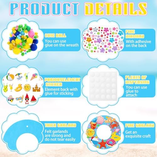 32 Sets Summer Hawaii Crafts Kits DIY Felt Wreath Making Kits Tropical Beach Crafts with Flamingo Palm Pineapple Watermelon Surfboard Stickers for Party Decorations Home - Image 5