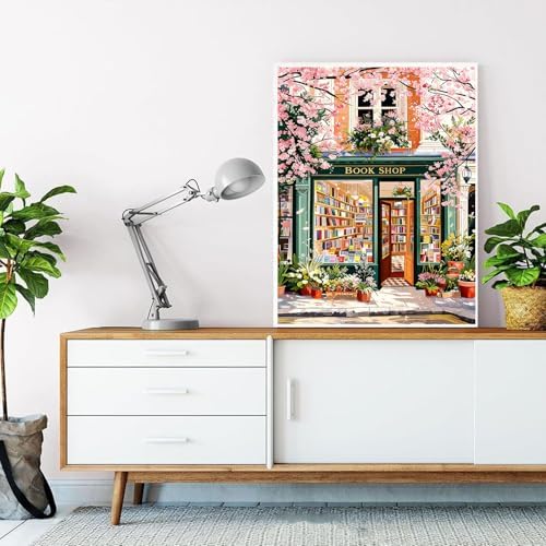 HITO Book Shop Paint by Numbers Kit for Adults 16x20 Inch Frameless - Image 4