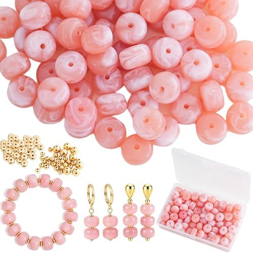 100Pcs 14mm Large Acrylic Beads for Jewelry Making, Chunky Marbled Round Focal Beads Bulk Set with Spacer Beads for DIY Bracelets Necklaces Keychains Bag Charms(Pink) by YUJIEJewelry