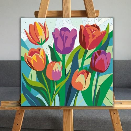 JUJUHOOD Tulip Flower Framed Paint by Numbers Kit for Adults Beginner & Kids Ages 8-12, Easy Paint by Number Without Easel, Simple Paint by Numbers for Gift Home Wall Decor (10x10Inch) - Image 5